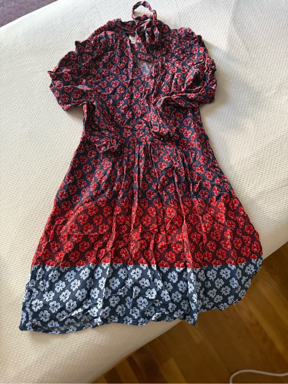 GAP Navy and Red Floral Tie-Neck Midi Dress